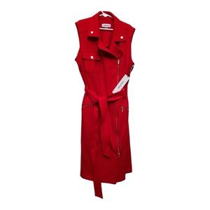 Women’s Calvin Klein Red Sleeveless Trench Vest Size 8 Petite NEW!